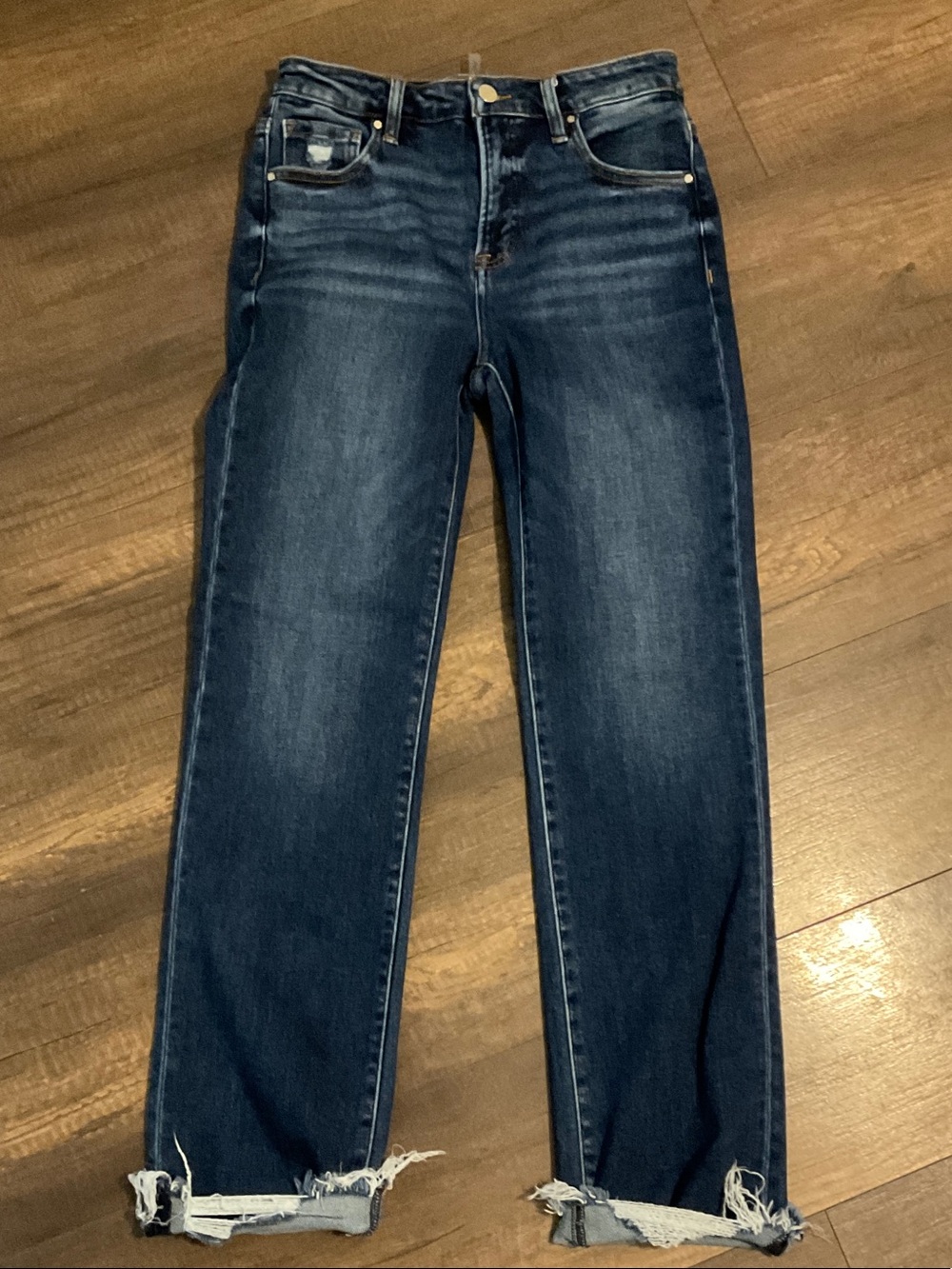Women's Dark Blue Straight-Leg Jeans with Raw Hem